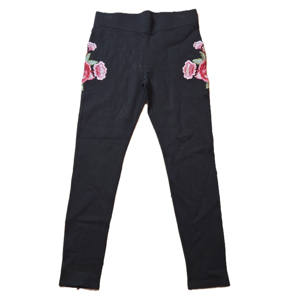 GUESS Black‎ Embroidered Rose Pull On Pants Stretch Women's Size L